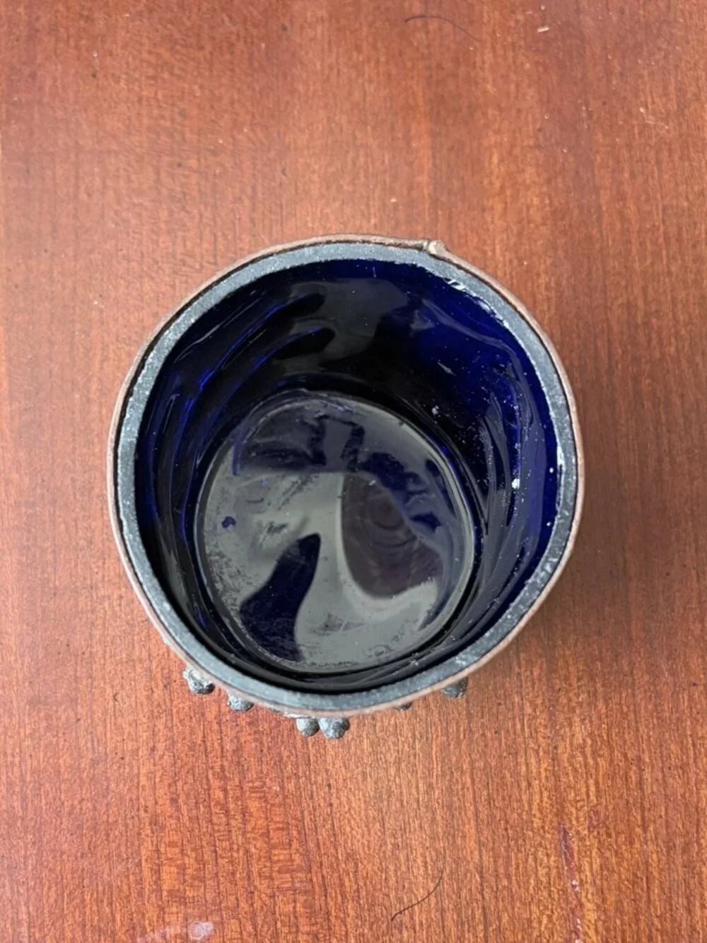 Vintage 90'S Pier 1 Brutalist Metal & Cobalt Blue Glass Candle Holder